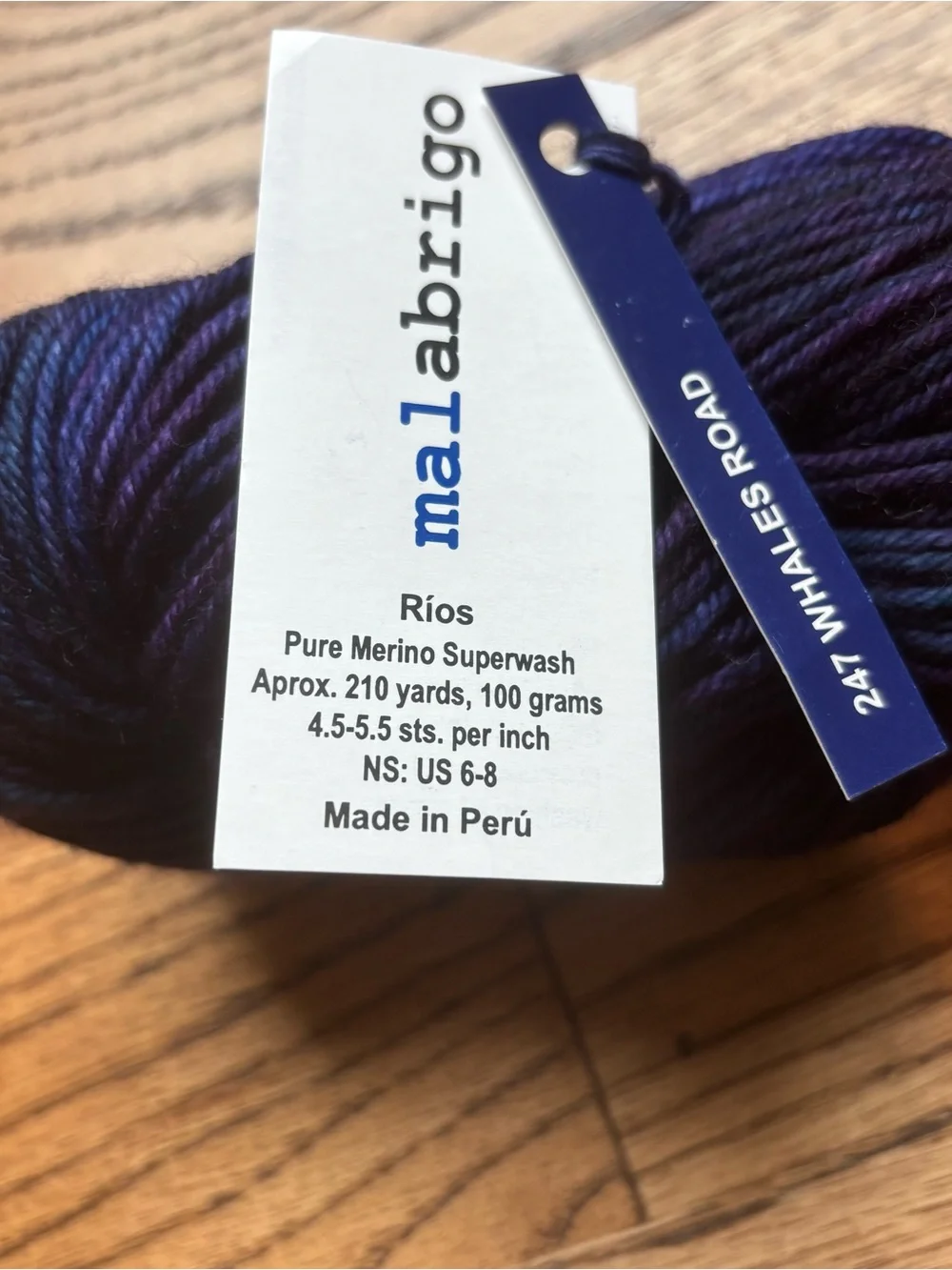 Malabrigo Rios Yarn 247 Whales Road Worsted 100% SW Merino Wool Knit Blue Purple
